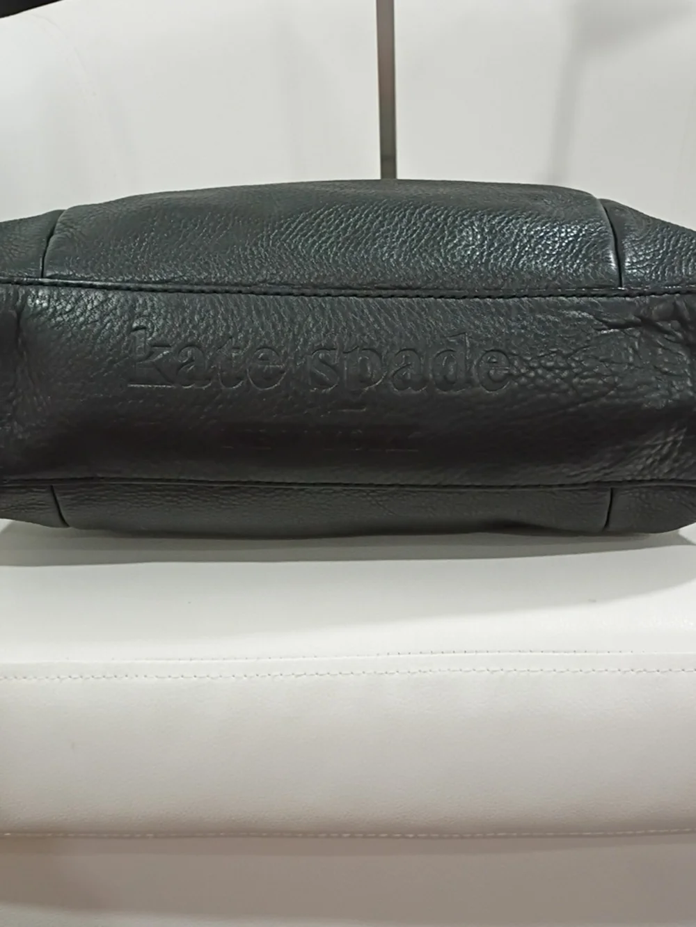 kate spade Black Pebbled Leather Shoulder Tote with Front Slip Pocket